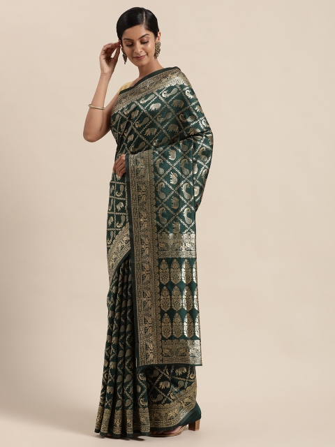 

Sugathari Green Bandhani Silk Blend Fusion Bandhani Saree