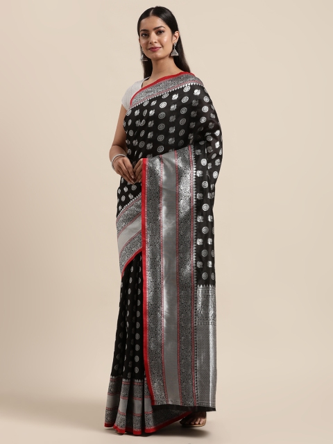 

Sugathari Black & Red Woven Design Silk Blend Fusion Mysore Silk Saree