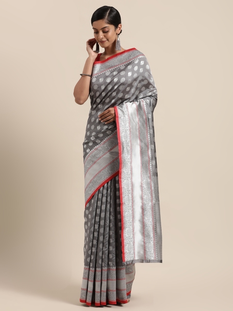 

Sugathari Grey & Red Woven Design Silk Blend Bomkai silk Saree