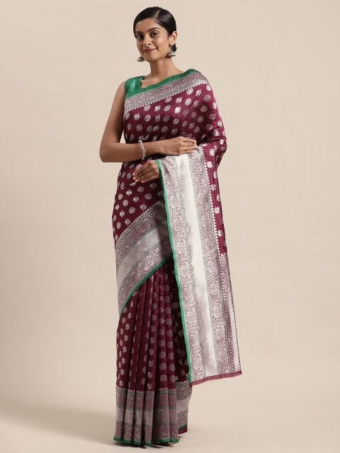 

Sugathari Magenta & Green Woven Design Silk Blend Mysore Silk Saree