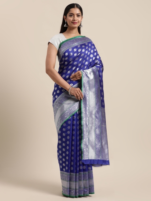 

Sugathari Blue & Green Woven Design Silk Blend Fusion Bomkai silk Saree