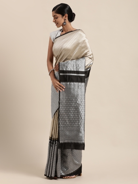 

Sugathari Beige & Black Woven Design Silk Blend Bomkai silk Saree