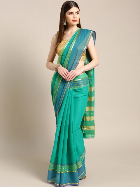 

Mitera Sea Green & Gold-Toned Solid Zari Saree