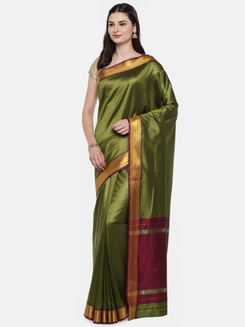 

Mitera Olive Green & Maroon Zari Mysore Silk Saree