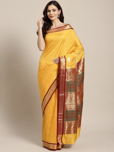 

Mitera Yellow & Red Woven Design Zari Mysore Silk Saree