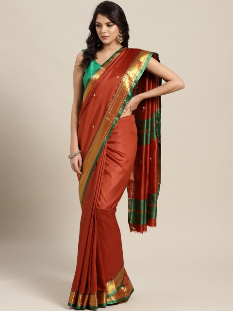 

Mitera Rust Brown & Gold-Toned Mysore Silk Saree