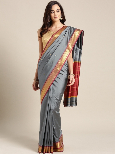 

Mitera Grey & Gold-Toned Woven Design Zari Mysore Silk Saree