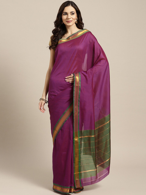 

Mitera Purple & Gold-Toned Zari Mysore Silk Saree