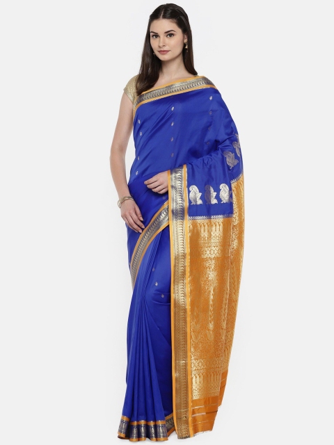 

Mitera Blue & Orange Woven Design Zari Mysore Silk Saree