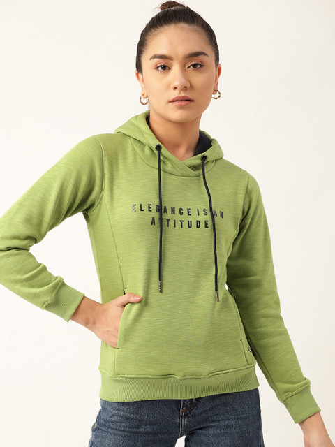 

Monte Carlo Women Green Printed Hooded Cotton Sweatshirt