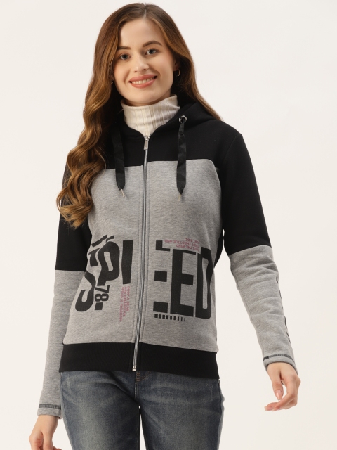 

Monte Carlo Women Grey & Black Colourblocked Hooded Sweatshirt