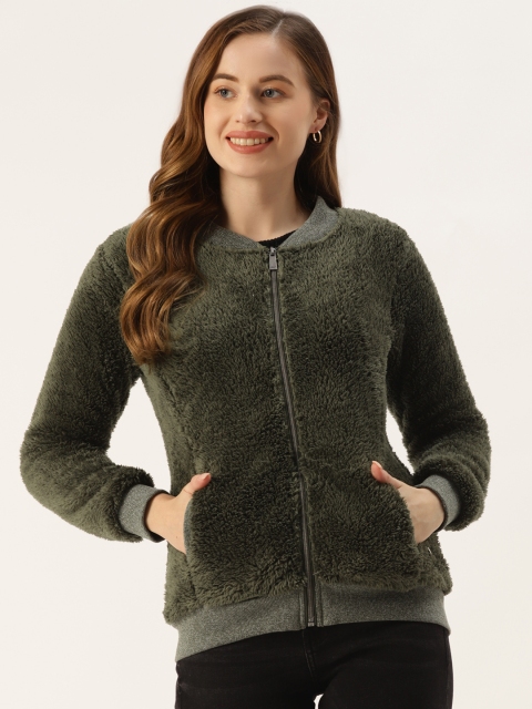 

Monte Carlo Women Green Solid Faux Fur Sweatshirt
