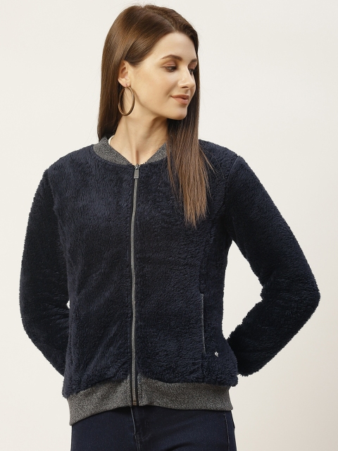 

Monte Carlo Women Navy Blue Solid Faux Fur Sweatshirt