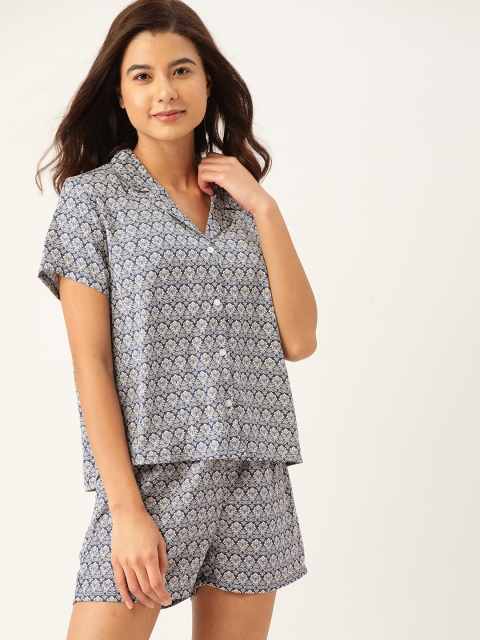 

ETC Women Navy Blue & Off-White Printed Shorts Set