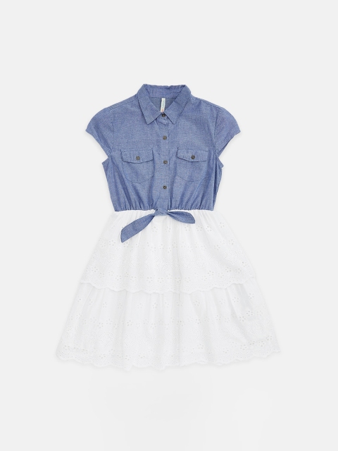 

Pantaloons Junior Girls Blue & White Self Design Fit and Flare Dress