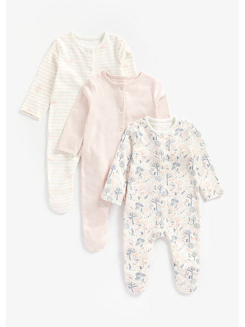 

mothercare Infant GirlsPack of 3 Printed Pure Cotton Sleepsuits, Pink