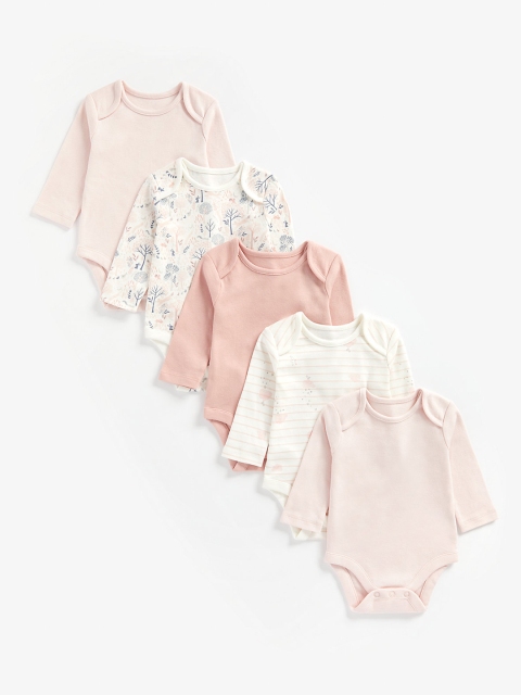 

mothercare Infant Girls Pack of 5 Organic Cotton Bodysuits, Pink