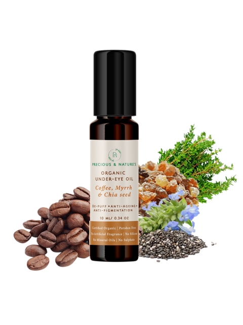 

Precious and Natures Organic Under-Eye Oil Infused with Coffee - Myrrh & Chia seeds 10 ml, Beige