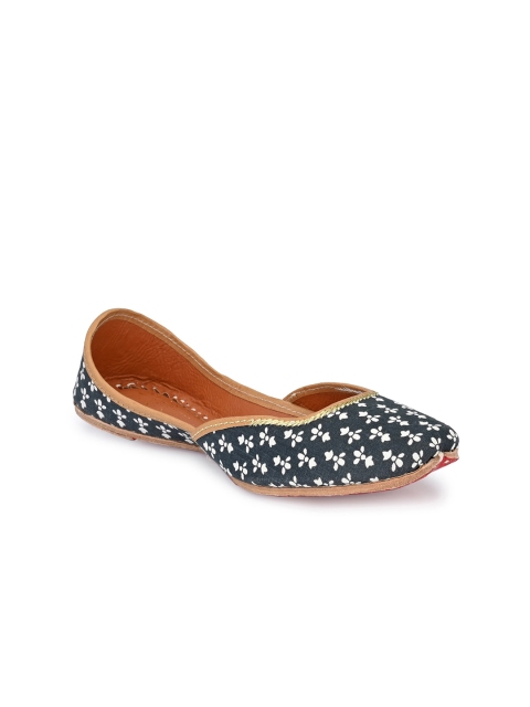 

Sringam Women Black Printed Mojaris Flats