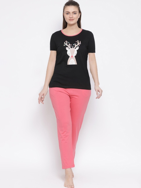 

Kanvin Women Black & Pink Printed Night Suits