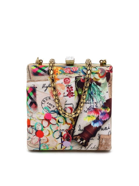 

PRACCESSORII Women Beige & Multicoloured Embellished Box Clutch