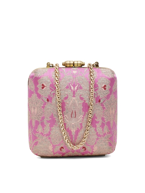 

PRACCESSORII Pink & Gold-Toned Embellished Box Clutch