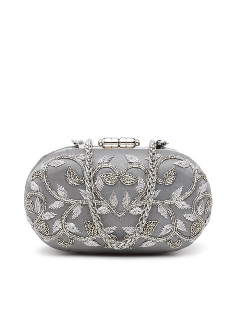 

PRACCESSORII Women Silver Embellished Box Clutch