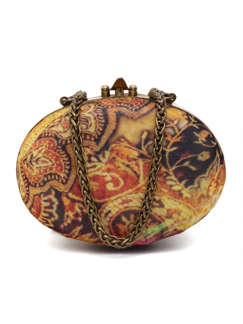 

PRACCESSORII Women Mustard Printed Clutch with Shoulder Straps, Yellow