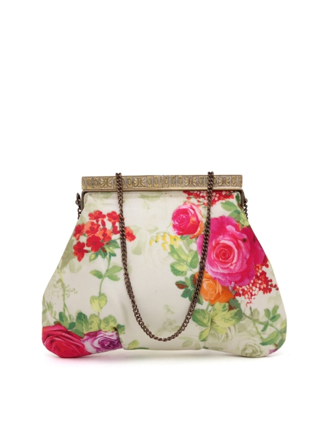 

PRACCESSORII Women Off White & Pink Printed Purse Clutch