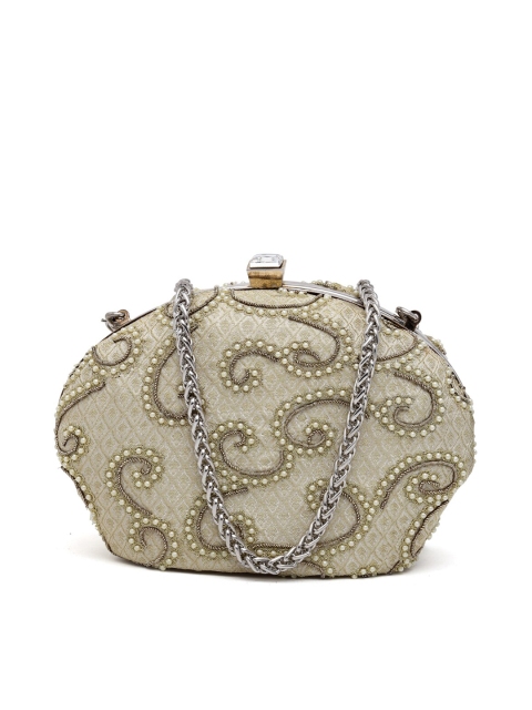 

PRACCESSORII Off White & Gold-Toned Embellished Box Clutch