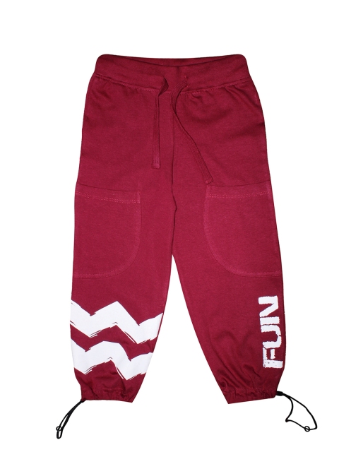 

KiddoPanti Kids Maroon & White Printed Straight Fit Mid Rise Pure Cotton Joggers