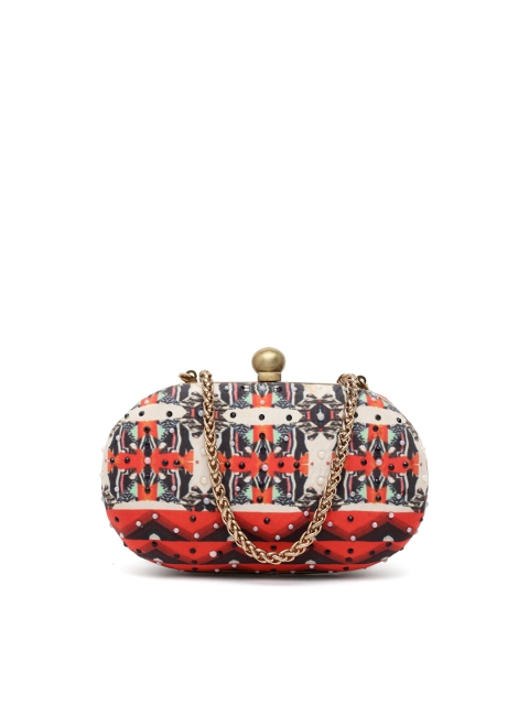 

PRACCESSORII Orange & Black Embellished Box Clutch