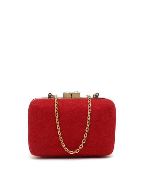 

PRACCESSORII Women Red Self Design Clutch with Shoulder Strap