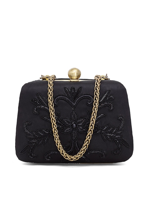 

PRACCESSORII Black Embellished Box Clutch