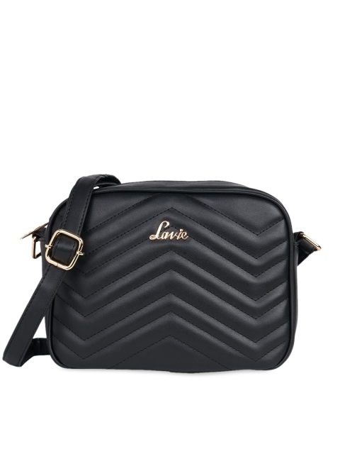 

Lavie Black Geometric Textured Structured Sling Bag with Quilted