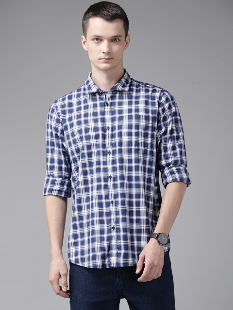 

Blackberrys Men Blue & White India Slim Fit Checked Cotton Casual Shirt