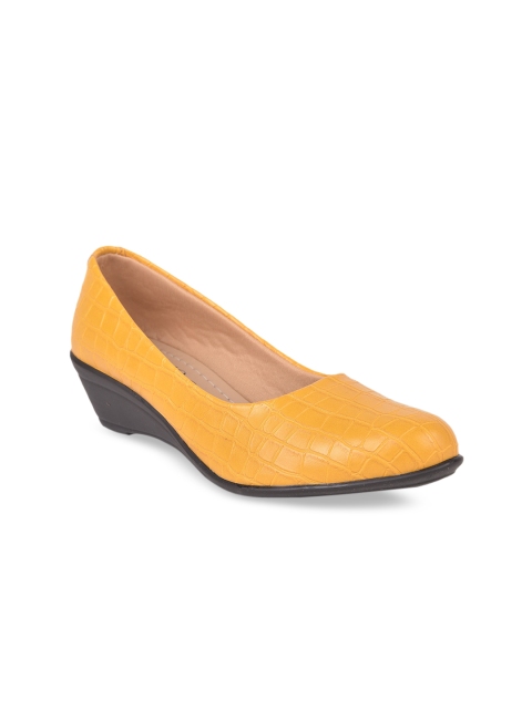 

SALARIO Women Yellow Textured PU Wedge Pumps