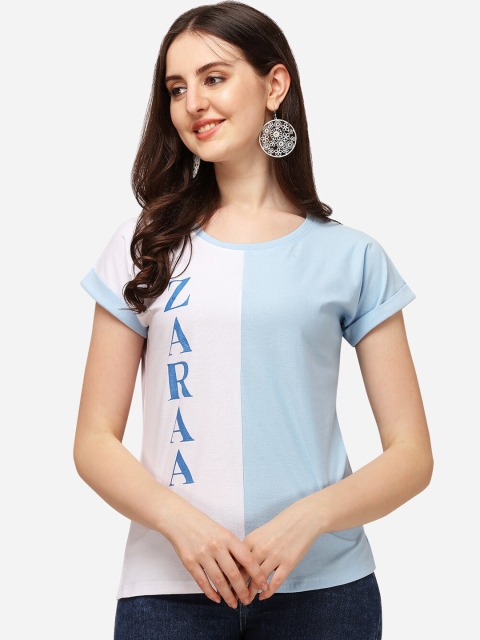 

OM SAI LATEST CREATION Turquoise Blue Colourblocked Regular Top