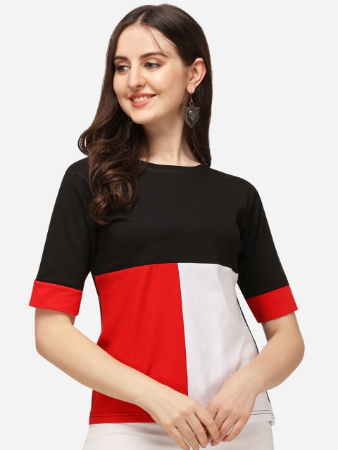 

OM SAI LATEST CREATION Red & Black Colourblocked Regular Top