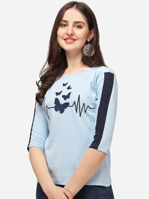 

OM SAI LATEST CREATION Turquoise Blue & Black Graphic Printed Casual Top