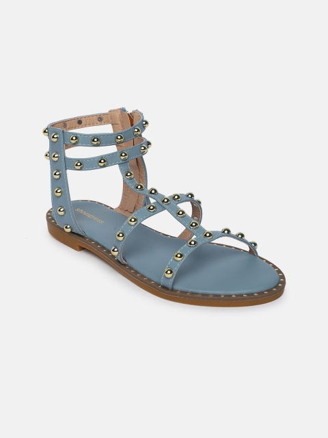 

shoexpress Women Blue Embellished Gladiators Flats