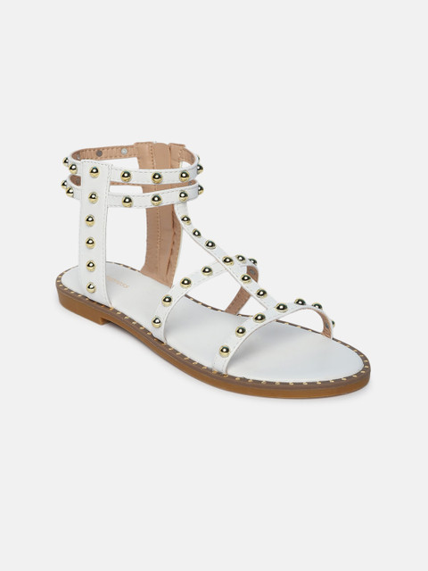 

shoexpress Women White Embellished Open Toe Flats