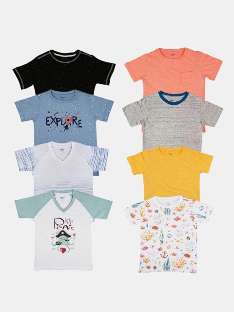 

Softsens Pack-8 Boys Printed Organic Cotton Slim Fit Pure Cotton T-shirt, Multi