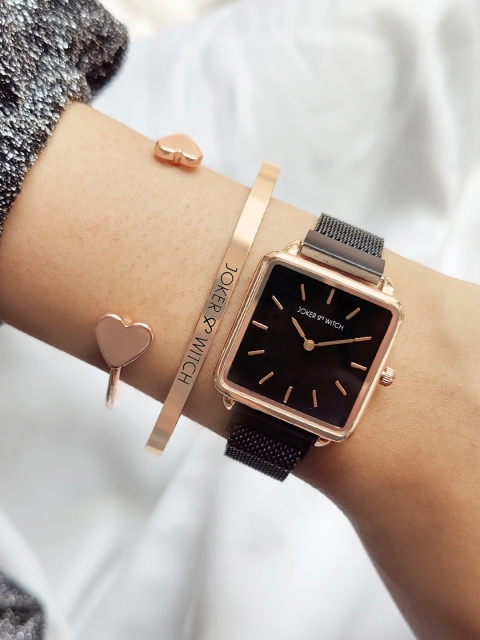 

JOKER & WITCH Women Black & Rose Gold-Toned Emmy Watch Gift Set JWBS438