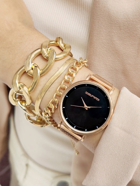 

JOKER & WITCH Women Black & Rose Gold-Toned Esme Watch Gift Set JWBS466