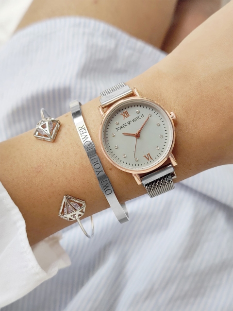 

JOKER & WITCH Women Silver-Toned & Grey Jimena Watch Bracelet Stack Gift Set