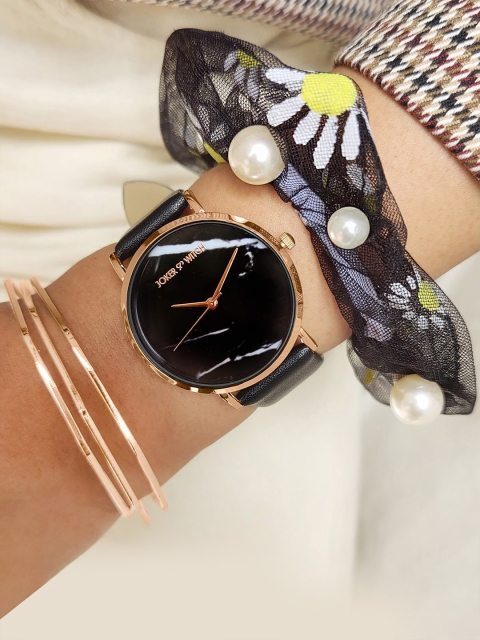 

JOKER & WITCH Women Black & Rose Gold-Toned Jillain Watch Gift Set JWBS532