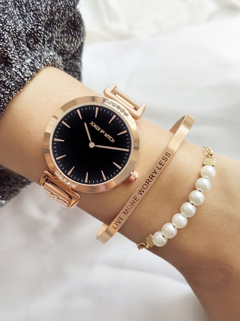 

JOKER & WITCH Women Black & Rose Gold-Toned Lucy Watch Gift Set JWBS412