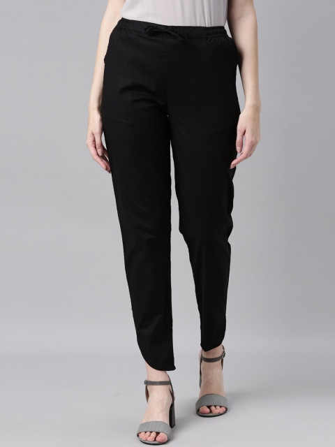 

Go Colors Women Black Cotton Cigerette Trousers