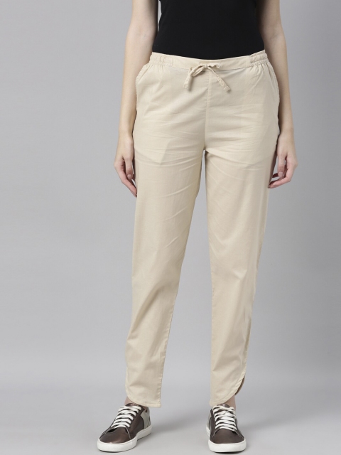 

Go Colors Women Beige Cotton Cigerette Trousers